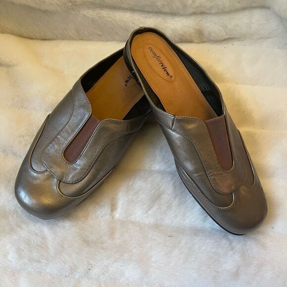 Comfort view Kailey metallic brown faux leather slides sandals size 10W - Picture 3 of 9